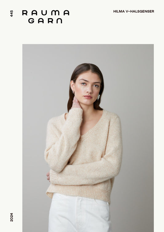 445 Hilma V-Halsgenser Enkeltoppskrift Rauma Garn
